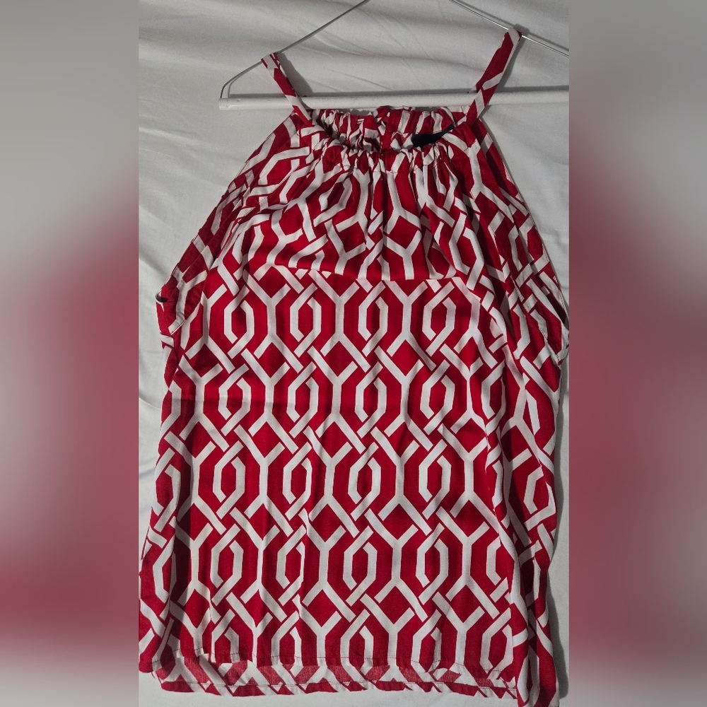 Geometric Red and White Women's Blouse